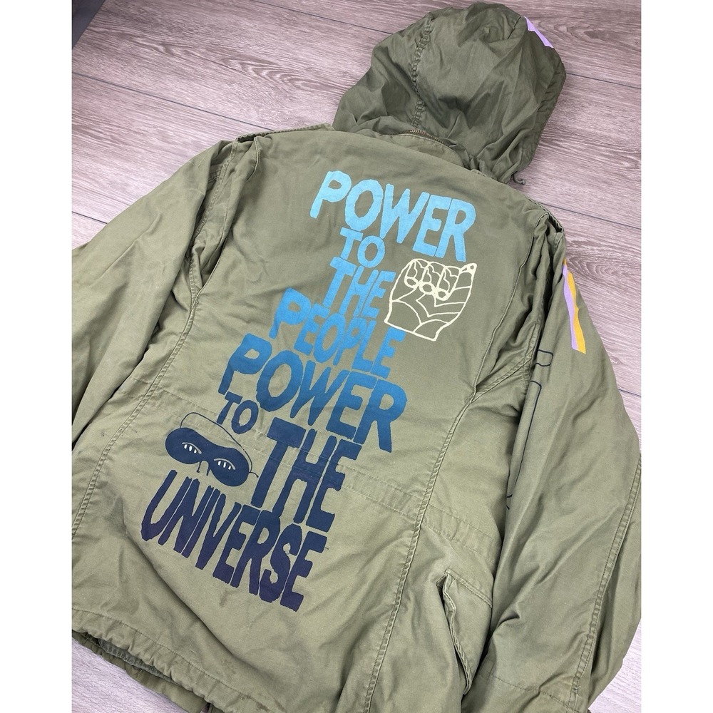 Free City Men's Painted "Power To The People" Field Jacket Green Size M/L Read
